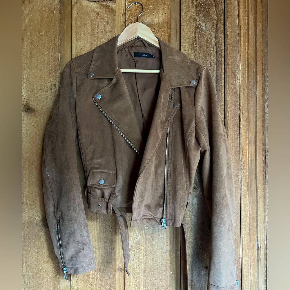 Faux Suede Brown Moto Jacket -